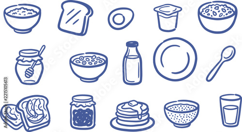 Breakfast Food and Healthy Meal Hand Drawn Doodle Collection