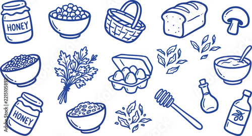 Honey Natural Food and Organic Ingredients Doodle Collection
