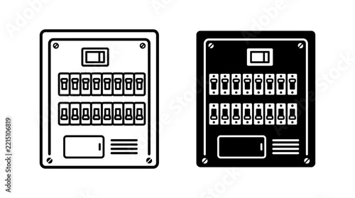 Electrical panel circuit breaker power safety home outline and filled icon