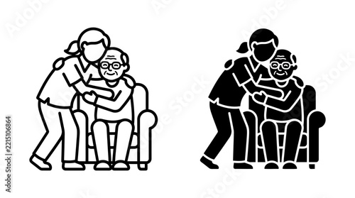 Caregiver elderly person healthcare support outline and filled icon