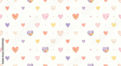 Cute Minimal Watercolor Heart Pattern with Playful Pastel Motifs