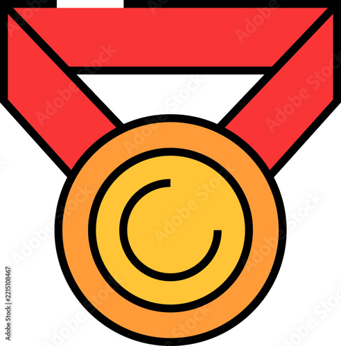 Gold Medal Award Icon with Red Ribbon Vector Illustration