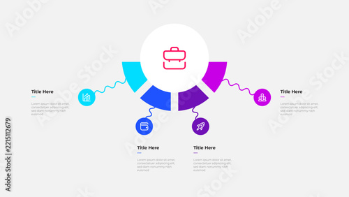 Modern business infographic diagram with central briefcase icon and four colorful connected segments