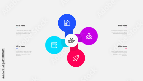 Modern infographic template with connected circles, icons, and text placeholders for business presentation