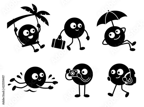Summer Vacation Cartoon Characters Set
