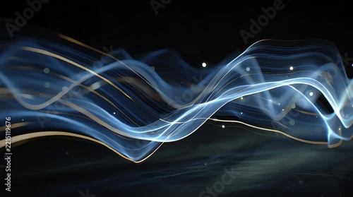 Abstract Blue Wave Flowing Energy Background, Smoke Swirls and Light Streaks