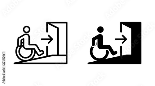 Wheelchair ramp accessibility building entrance access outline and filled icon