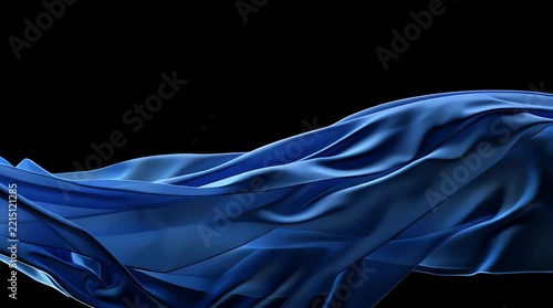 Flowing Blue Silk Fabric Wave Against Black Background, Elegant Drapery
