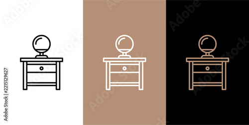 Minimalist Nightstand or Bedside Table with Table Lamp Icon Set