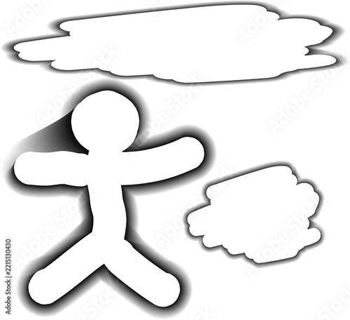 White stick figure person with dream speech bubbles abstract 3D vector illustration