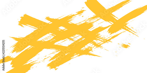 Yellow brush strokes forming a hashtag symbol against a white background with dynamic movement