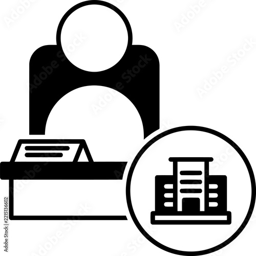 Office reception desk line icon representing workplace registration or administrative service