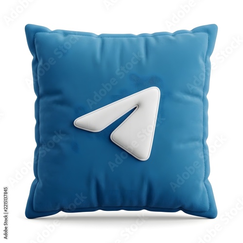 Blue Pillow with White Arrow Symbol on Soft Fabric