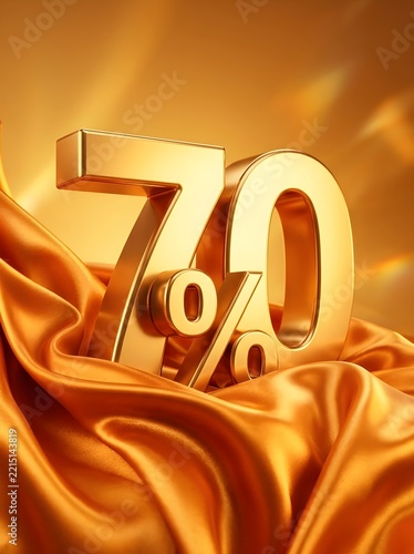 Golden 70% Symbol on Luxurious Satin Background
