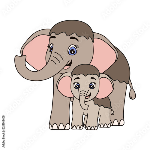 Mother Day. Vector hand drawn baby Mammoth Elephant Hugs Mammonth mother isolated transprent background. Perfect for Mother's Day World Hugs Day  greeting card poster cover design. EPS 10