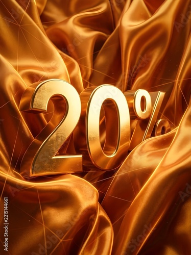 Golden 20 Percent Discount on Luxurious Satin Fabric Background