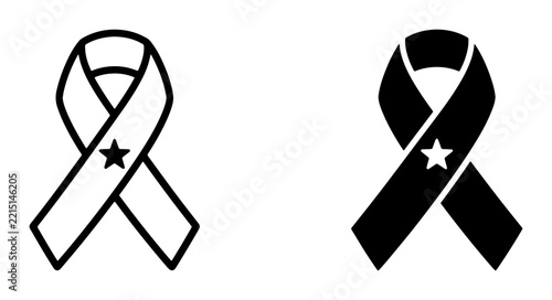 Ribbon silhouette set with star for awareness, support or charity campaigns