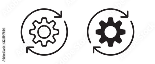Monochrome refresh and gear outline and solid icon for application update and settings.