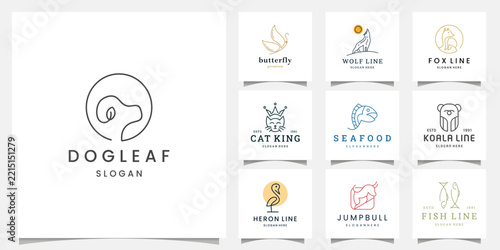 Minimalist Dog Leaf Line Art Logo Template for Pet Care, Veterinary, Dog Clinic, or Eco Friendly Pet Shop