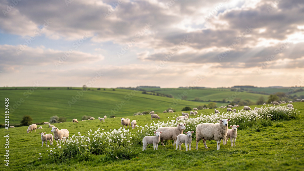 Obraz premium Scenic Spring Meadow with Rolling Green Hills and Panoramic Sky