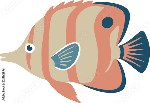 A flat vector illustration of a tropical copperband butterflyfish isolated on a white background