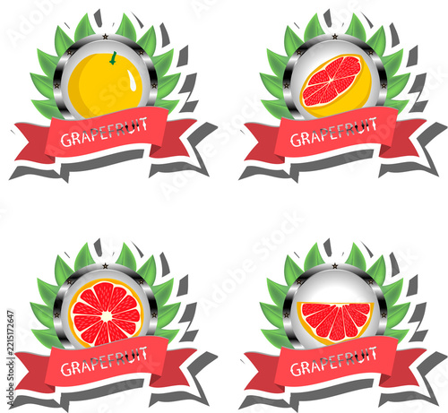 Fruit theme from set juicy delicious grapefruit of various sizes
