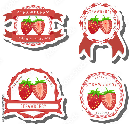 Berry theme from set juicy delicious strawberry of various sizes