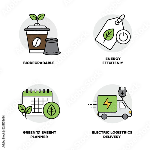 EcoFriendly Business Practices Biodegradable Products Energy Efficiency Green Event Planning and Electric Logistics Delivery.