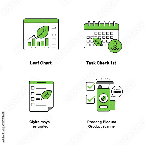 EcoFriendly Business Tools Leaf Chart Task Checklist and Product Scanner.