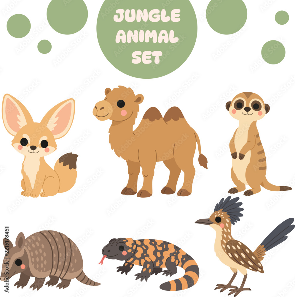 Fototapeta premium Cute Desert Animal Set Flat Vector Illustration