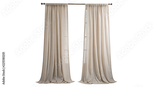 Elegant luxurious white fabric window curtains drapes home interior furniture isolated on transparent background