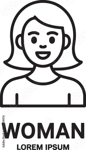 Woman Icon Vector Illustration. Line Art Female Portrait Design, Minimalist Avatar Symbol