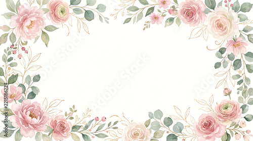 Watercolor floral Mother's Day background in blush pink and sage green with copy space