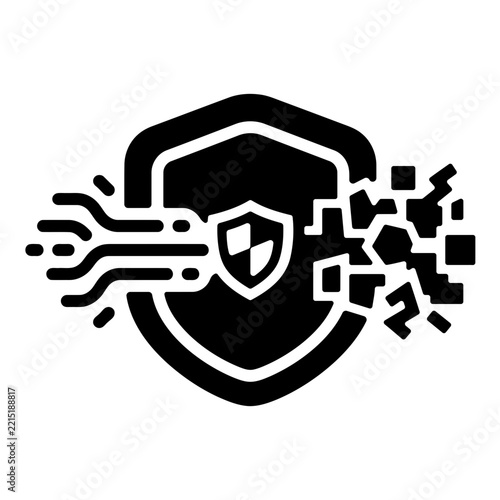 Data Encryption Icon - Shield Protecting Fragmented Digital Information Glyph Vector