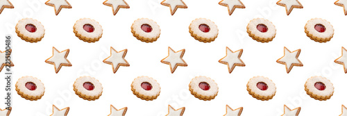 Christmas Linzer cookie and star seamless pattern for festive packaging stationery and wrapping design