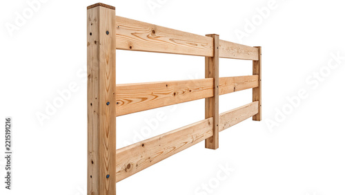 Simple rustic horizontal brown wooden fence section ranch boundary structure isolated on transparent background