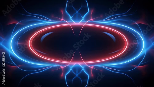 Abstract glowing neon oval shapes in blue and red