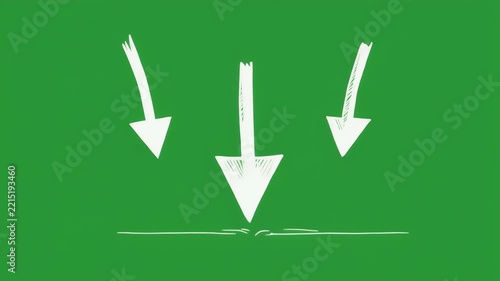 Multiple white arrows pointing downwards on a green background.