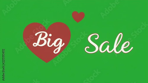 Heart shaped Big Sale announcement with green background.