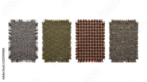 Set of woolen tweed fabric textile swatches