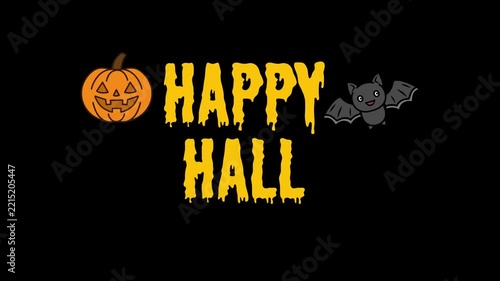 Happy halloween text video with pumpkin and flying bat