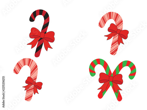 Set of four christmas candy canes with red bows