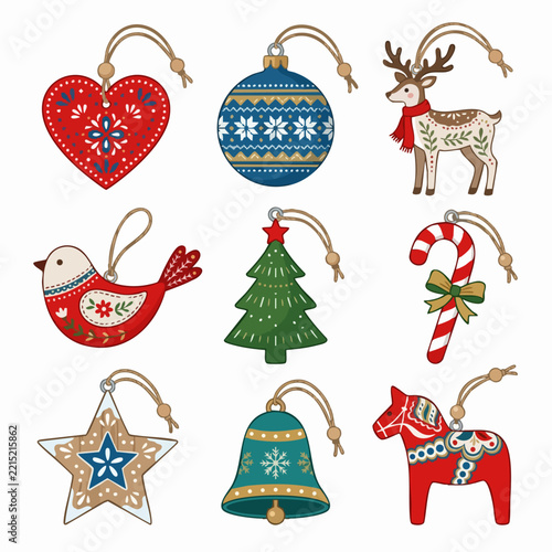 Christmas Tree Ornaments Set With Different Shapes For Seasonal Illustrations