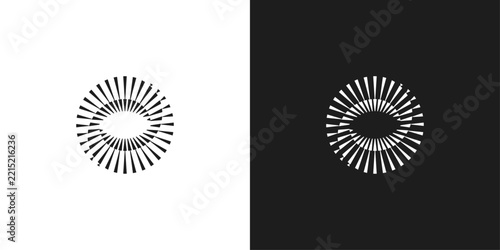 Abstract eye logo. Radial geometric symbol with negative space and visual perception concept.