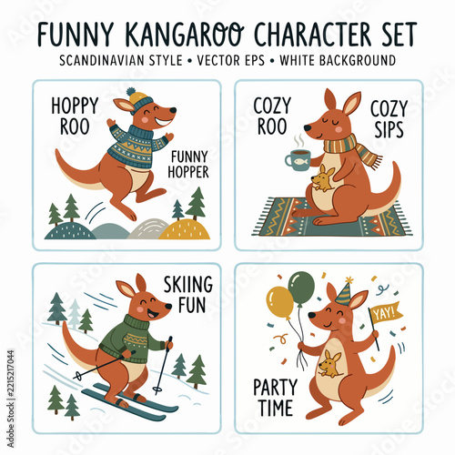 Adorable Kangaroo Characters Collection for Children's Books, Stickers, Posters, and Creative Projects