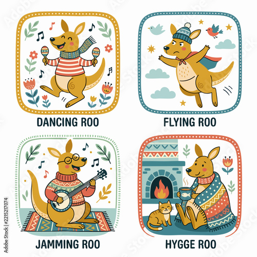 Adorable Kangaroo Character Set with Funny Animals and Charming Playful Accessories