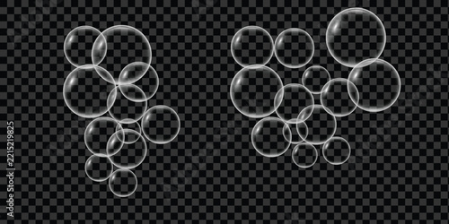 Realistic Water Bubbles Vector Collection with Transparent Soap Foam and Glossy Water Drop Clusters for Design Backgrounds