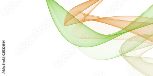 Abstract background with flowing green and orange lines isolated on transparent background