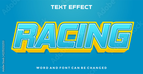Racing 3D Text Effect with Cyan Blue Yellow Typography and Dynamic Sport Speed Backdrop