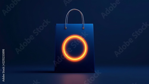 Abstract glowing circle shopping bag retail concept with shopping